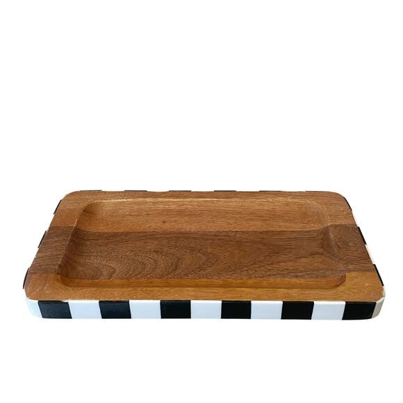 Black & White Checkered Enameled Mango Wood Serving Tray 12x6 Made In India NEW - Picture 7 of 16